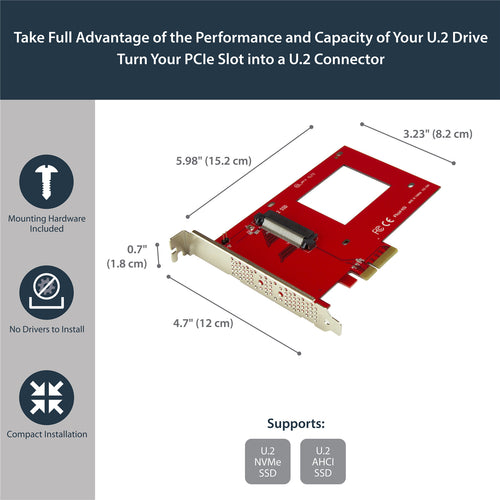 StarTech.com PEX4SFF8639 U.2-auf-PCIe-Adapter für 2,5-Zoll-U.2-NVMe-SSDs – SFF-8639 – x4 PCI Express 3.0