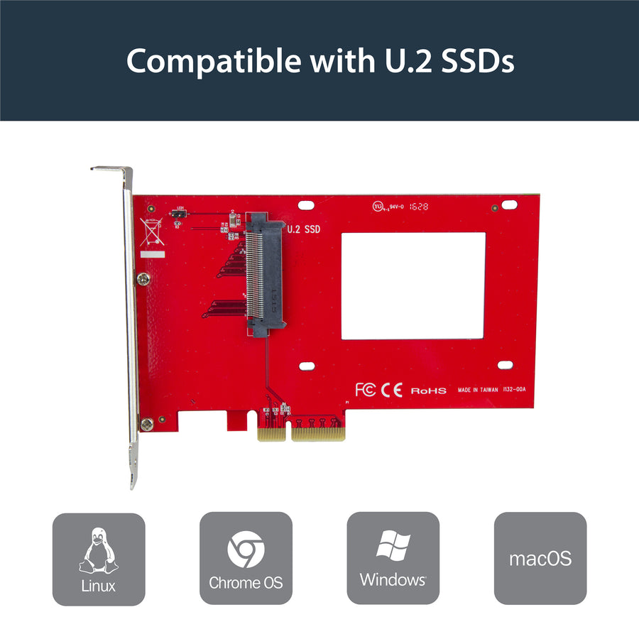 StarTech.com PEX4SFF8639 U.2 to PCIe Adapter for 2.5in U.2 NVMe SSD - SFF-8639 - x4 PCI Express 3.0