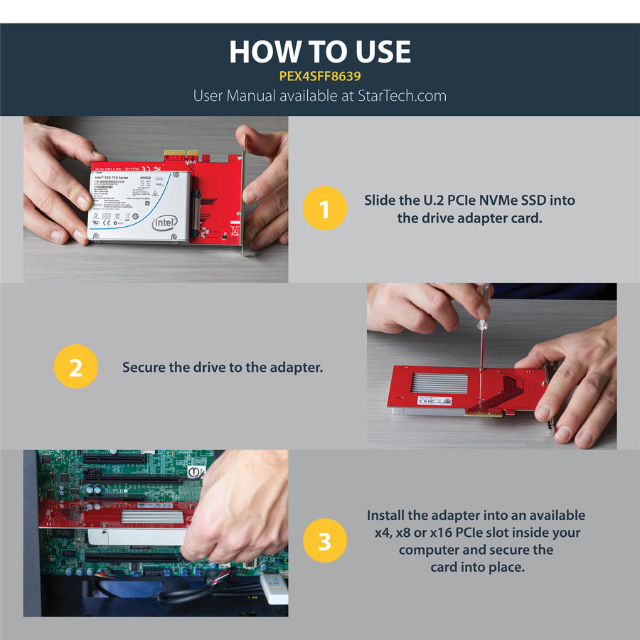 StarTech.com PEX4SFF8639 U.2 to PCIe Adapter for 2.5in U.2 NVMe SSD - SFF-8639 - x4 PCI Express 3.0