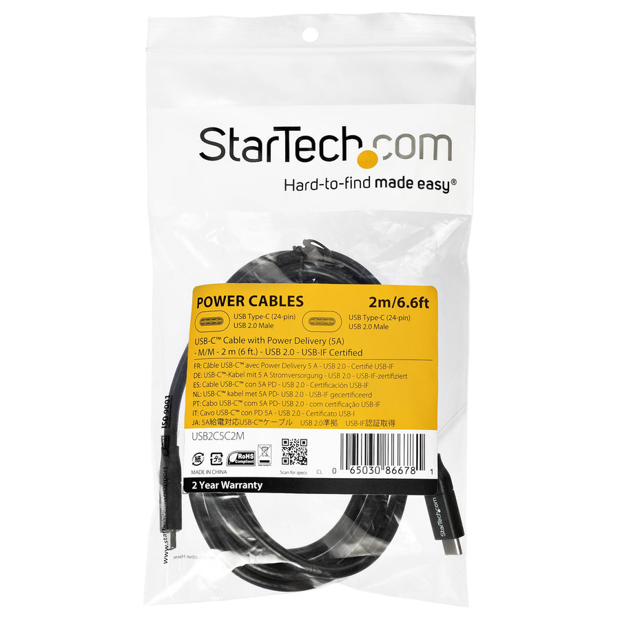 StarTech.com USB2C5C2M USB-C-Kabel, USB 2.0, 480 MBit/s, 5 A, 2 m