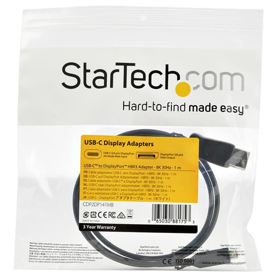 StarTech.com CDP2DP141MB 8K 60Hz – HBR3 – HDR – DSC USB-C-auf-DisplayPort-Kabel – 1 m