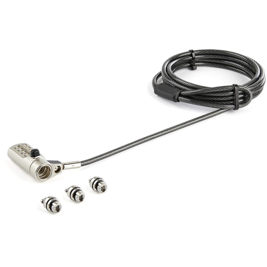 StarTech.com LTULOCK4D 6.5' (2m) 3-in-1 Universal Laptop Cable Lock - 4-Digit Combination Laptop/Desktop Security Cable Lock Compatible w/ K-Slot, Nano & Wedge Slot Computer - Anti-Theft Steel Cable