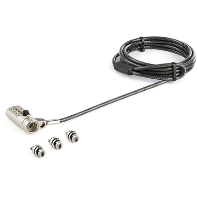 StarTech.com LTULOCK4D 6.5' (2m) 3-in-1 Universal Laptop Cable Lock - 4-Digit Combination Laptop/Desktop Security Cable Lock Compatible w/ K-Slot, Nano & Wedge Slot Computer - Anti-Theft Steel Cable