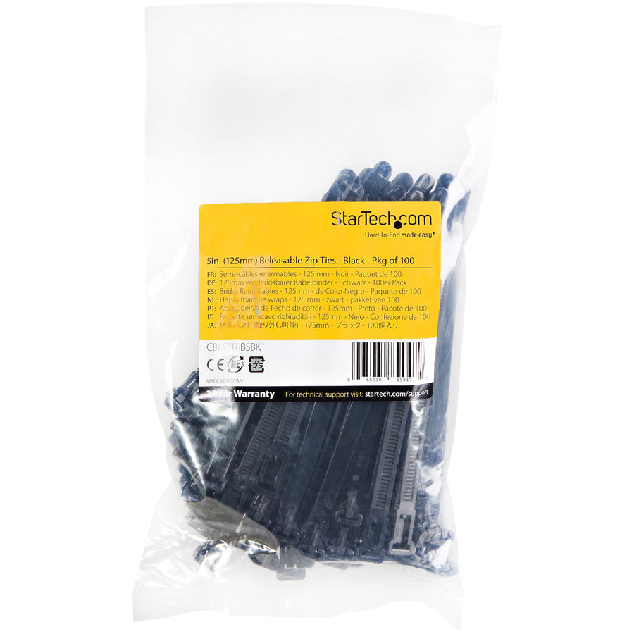 StarTech.com  CBMZTRB5BK  Reusable Cable Ties - 12cm - Black - 100 Pack