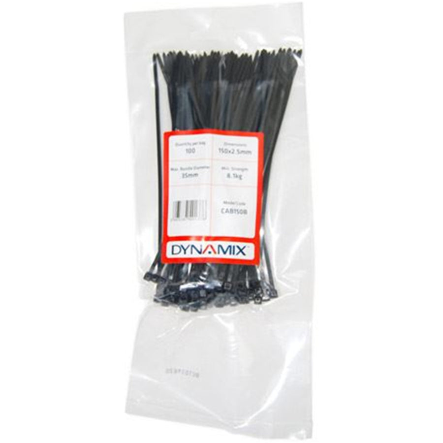 DYNAMIX CAB150B - 150mm x 2.5mm Cable Tie 100pk