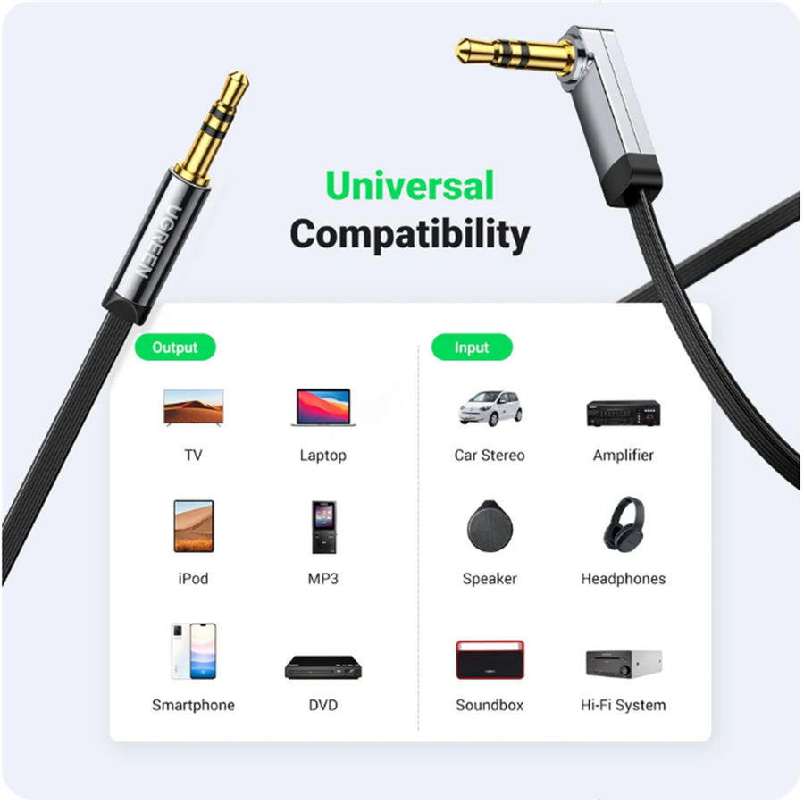 UG-10599 - Ugreen 3.5 Male To Male Angled Flat Cable 2M