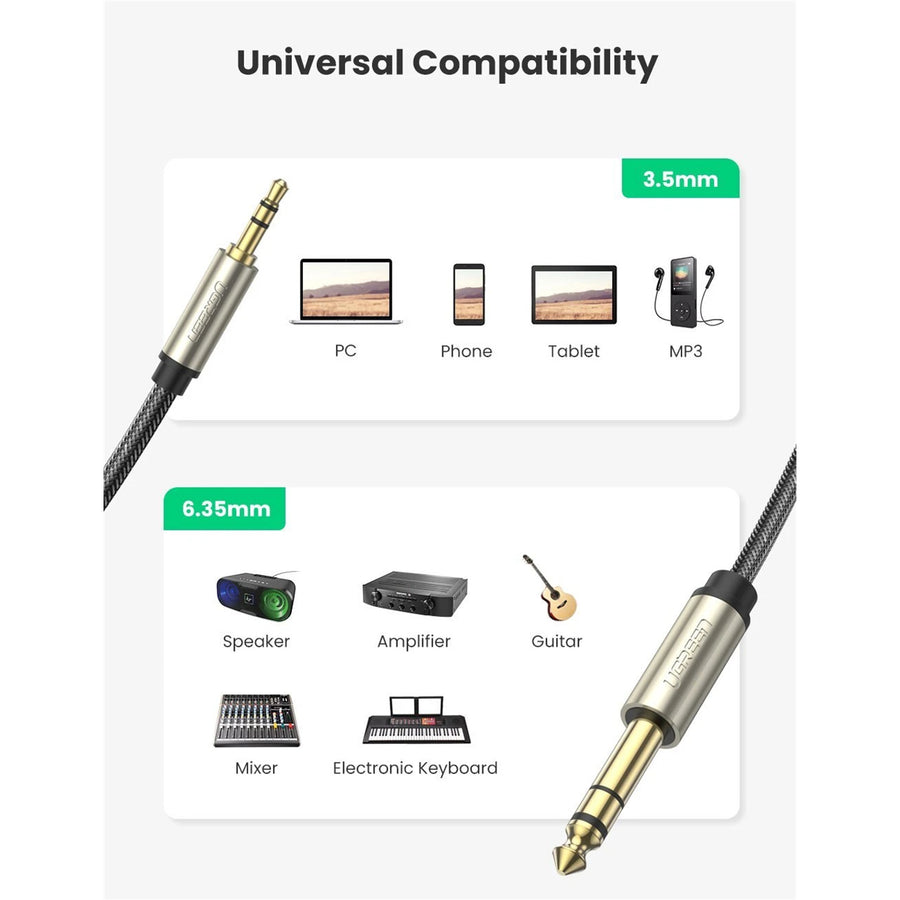 UG-10628 - UGREEN 3.5 to 6.35 TRS Stereo Audio Cable 2m (Gray)