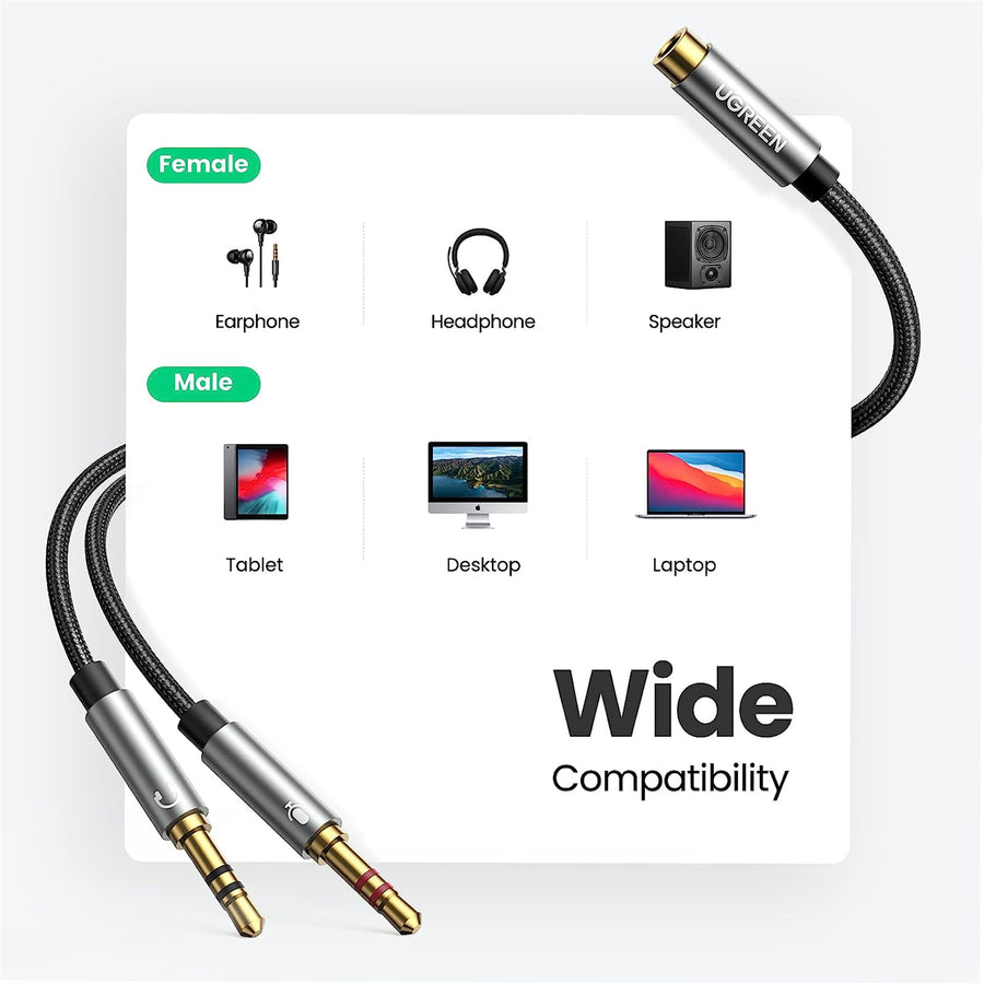 Ugreen Dual 3.5 Male To 3.5 Female USdio Cable Black