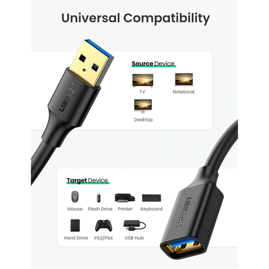 UG-30127 - UGREEN USB 3.0 Extension Male Cable 3m Black