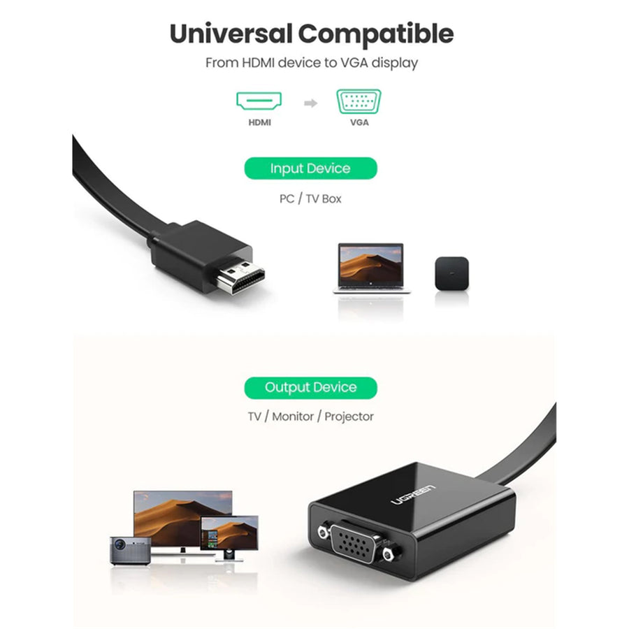 UG-40248 - Ugreen HDMI To VGA 3.5 USdio With Power Port Converter Black