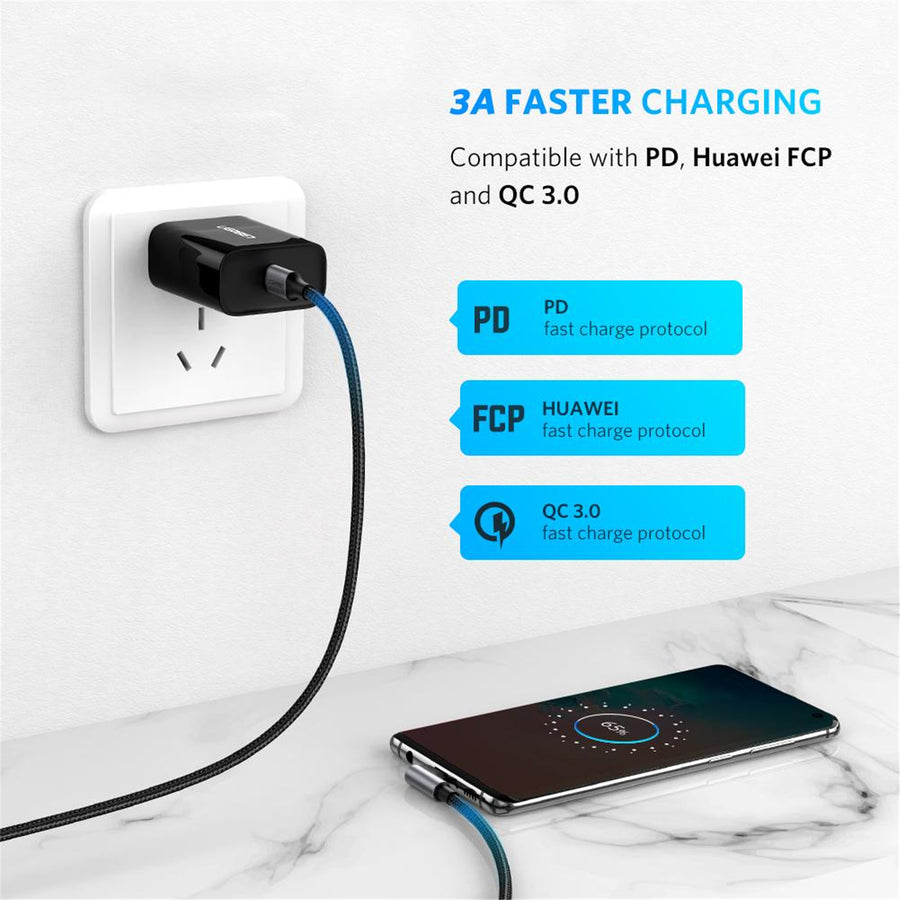 UG-50123 - Ugreen USB-C 2.0 Male To Angled USB-C 2.0 Male 3A Data Cable 1M
