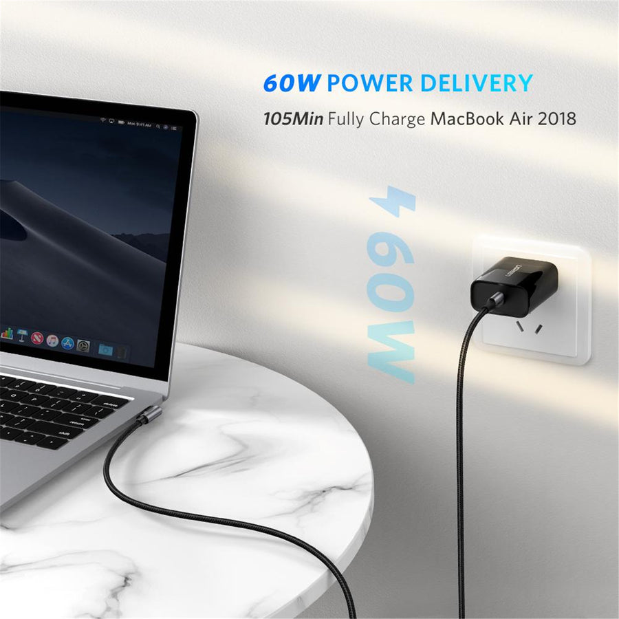 UG-50123 - Ugreen USB-C 2.0 Male To Angled USB-C 2.0 Male 3A Data Cable 1M