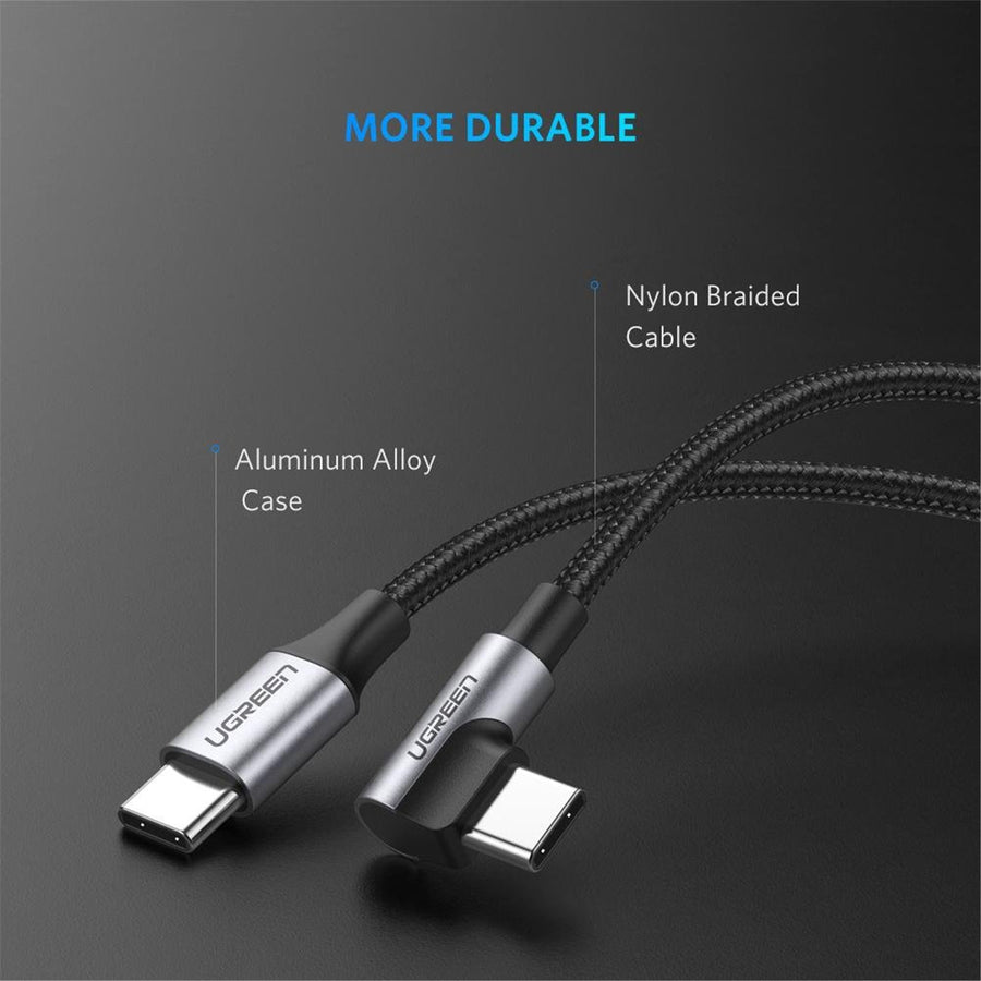 UG-50123 - Ugreen USB-C 2.0 Male To Angled USB-C 2.0 Male 3A Data Cable 1M