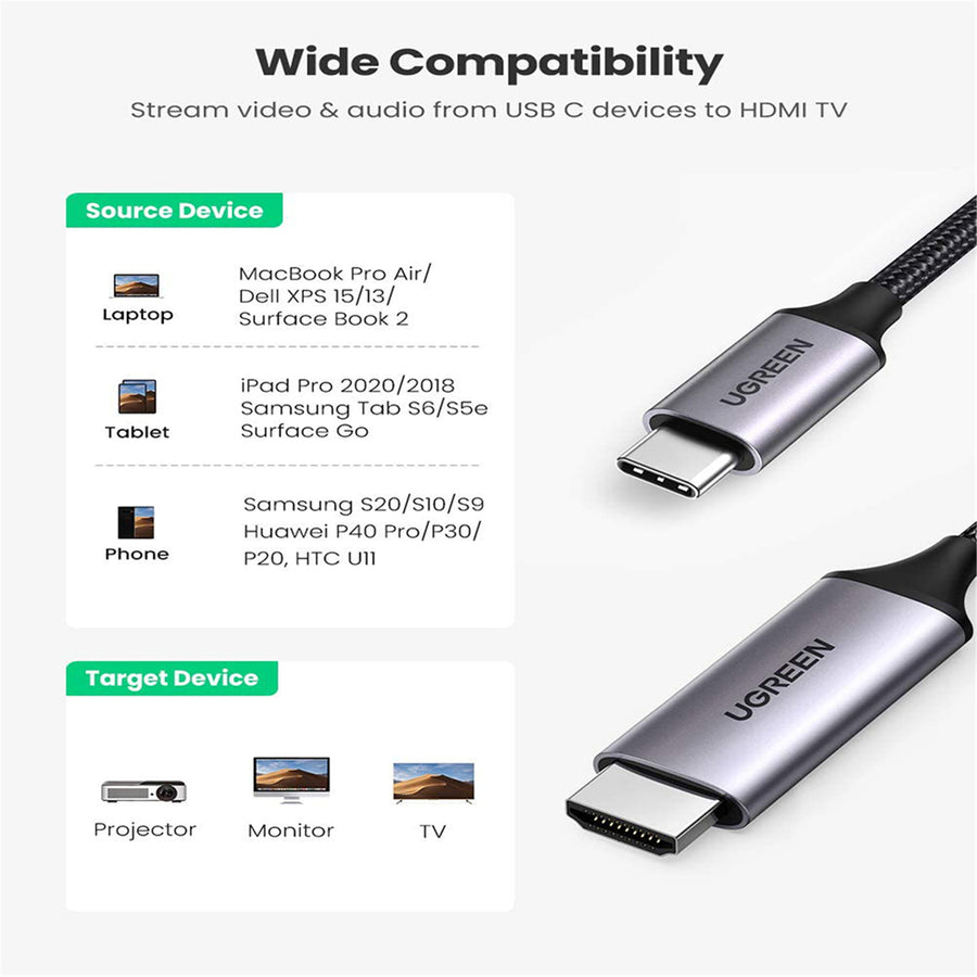UG-50570 - Ugreen Type C To HDMI Cable Gray 1.5M