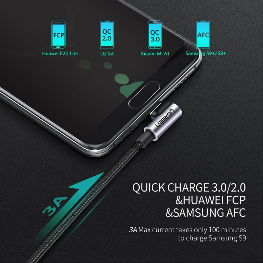 UG-50941 - Ugreen gewinkeltes USB-C-Stecker auf USB2.0 A-Stecker 3A Datenkabel Schwarz 1M