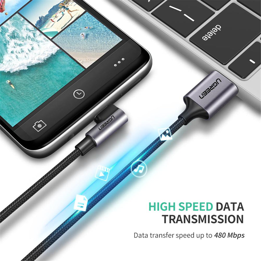 UG-50941 - Ugreen gewinkeltes USB-C-Stecker auf USB2.0 A-Stecker 3A Datenkabel Schwarz 1M