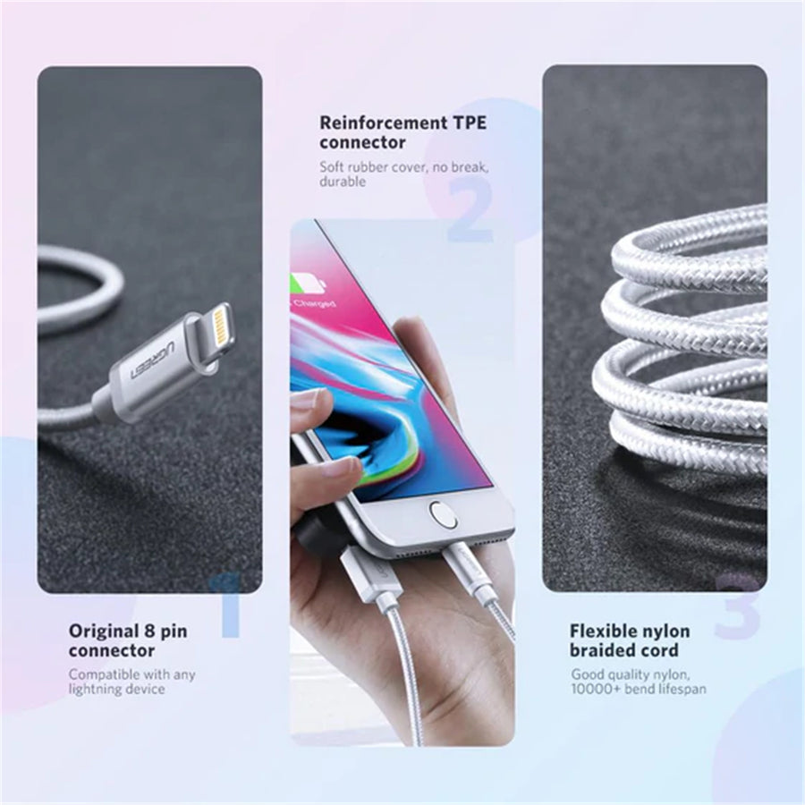 UGREEN  UG-60161 USB 2.0 - MFi Certified Lightning to USB-A Cable - 1m - Silver
