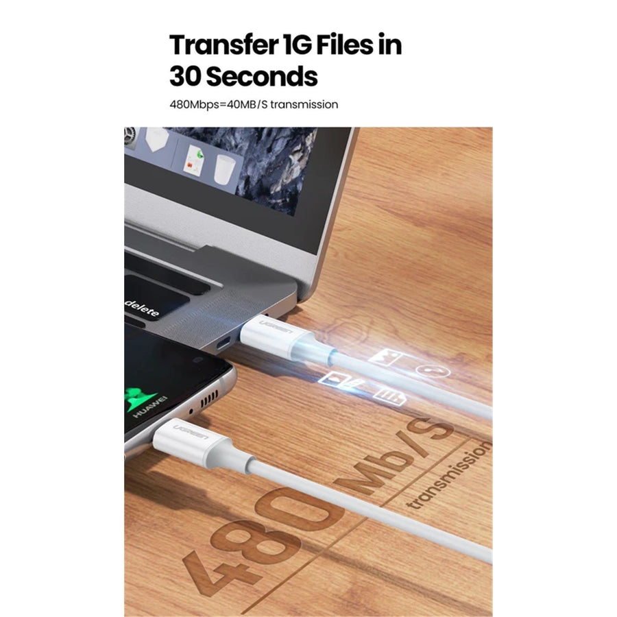 UG-60520 - Ugreen USB-C 2.0 Male To USB-C 2.0 Male 3A Data Cable White 2M