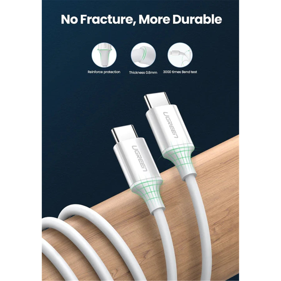 UG-60520 - Ugreen USB-C 2.0 Male To USB-C 2.0 Male 3A Data Cable White 2M
