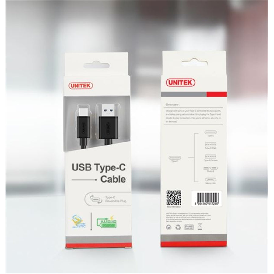 Unitek Y-C474BK - 1m USB 3.1 USB-C Male to USB-A Male Cable. Reversible USB-C Connector