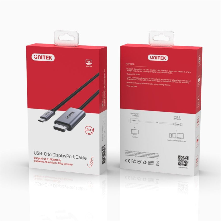 Unitek  V1409A DisplayPort 1.2 USB-C to DisplayPort Cable - 2m - Space Grey + Black