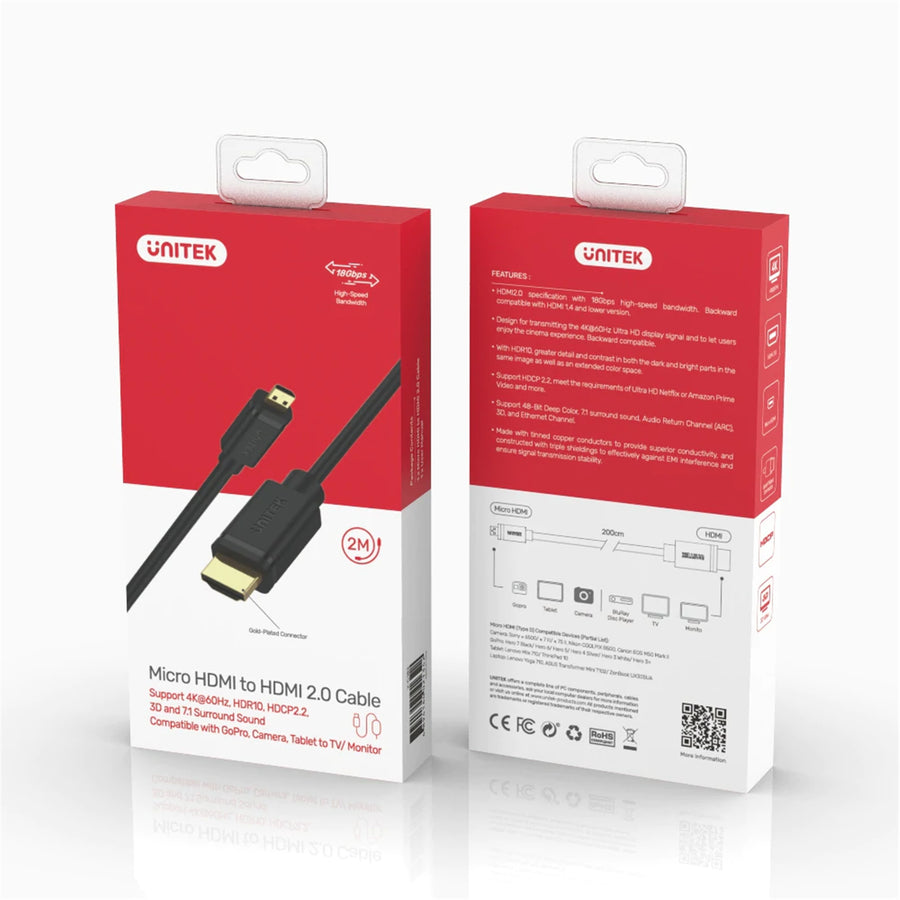 Unitek Y-C182 Micro HDMI to HDMI Cable - 2m