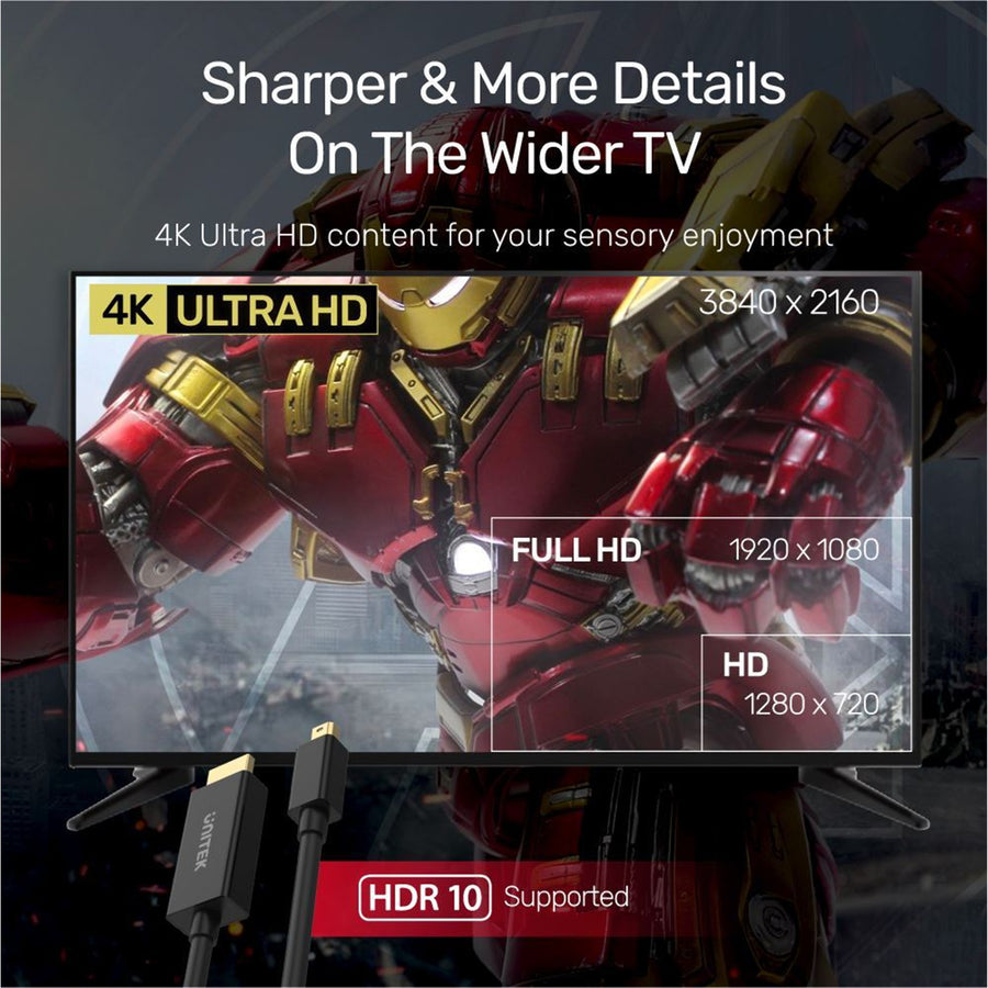 Unitek V1152A - 2M Mini DisplayPort to HDMI 1.4 Cable Supports 4K@30Hz HDR HDCP2.0 3D 7.1 Surround Sound