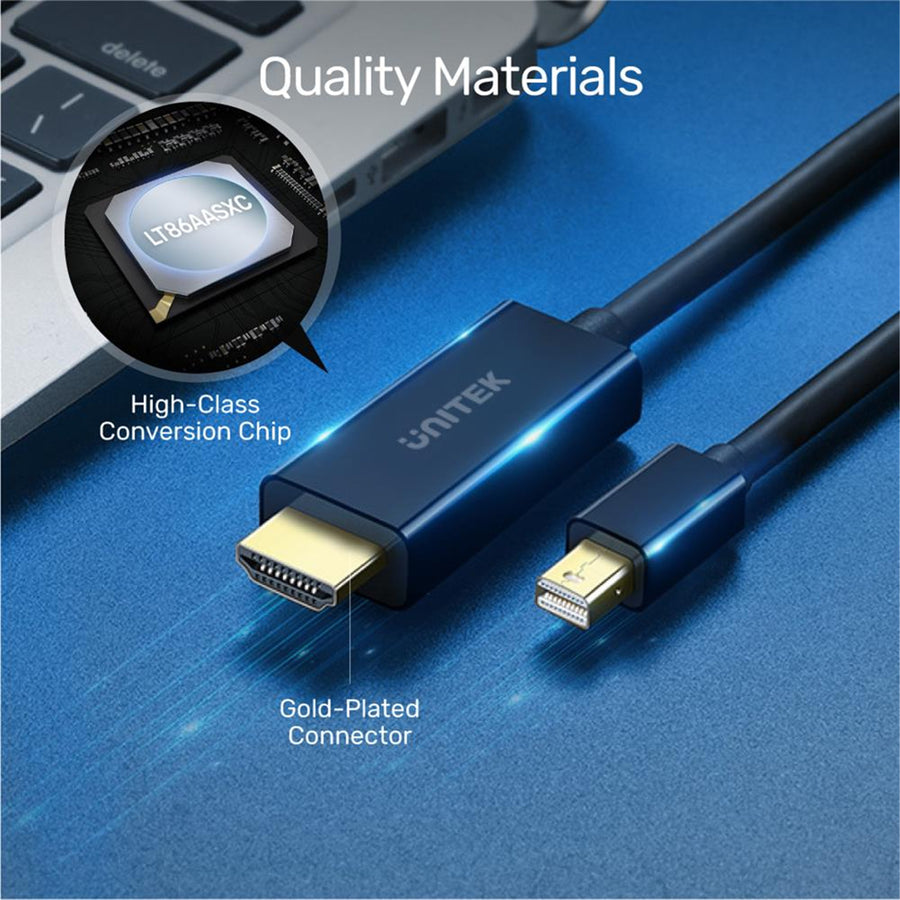 Unitek V1152A - 2M Mini DisplayPort to HDMI 1.4 Cable Supports 4K@30Hz HDR HDCP2.0 3D 7.1 Surround Sound