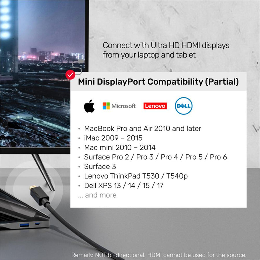 Unitek V1152A - 2M Mini DisplayPort to HDMI 1.4 Cable Supports 4K@30Hz HDR HDCP2.0 3D 7.1 Surround Sound