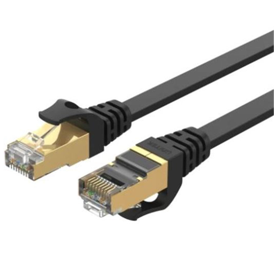 Unitek C1897BK-10M - 10m CAT 7 Black Flat SSTP 32AWG Patch Lead in PVC Jacket 500MHz Gold-plated Contacts