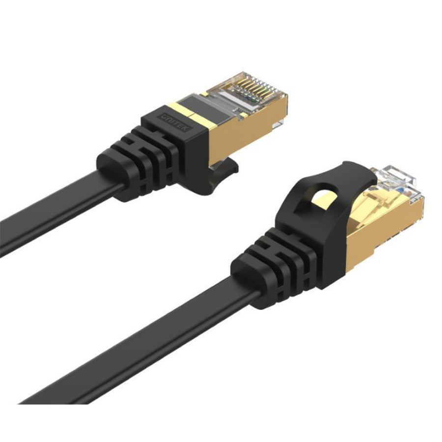 Unitek C1897BK-10M - 10m CAT 7 Black Flat SSTP 32AWG Patch Lead in PVC Jacket 500MHz Gold-plated Contacts
