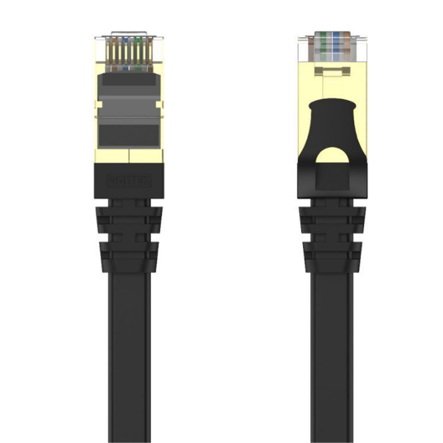 Unitek C1897BK-10M - 10m CAT 7 Black Flat SSTP 32AWG Patch Lead in PVC Jacket 500MHz Gold-plated Contacts