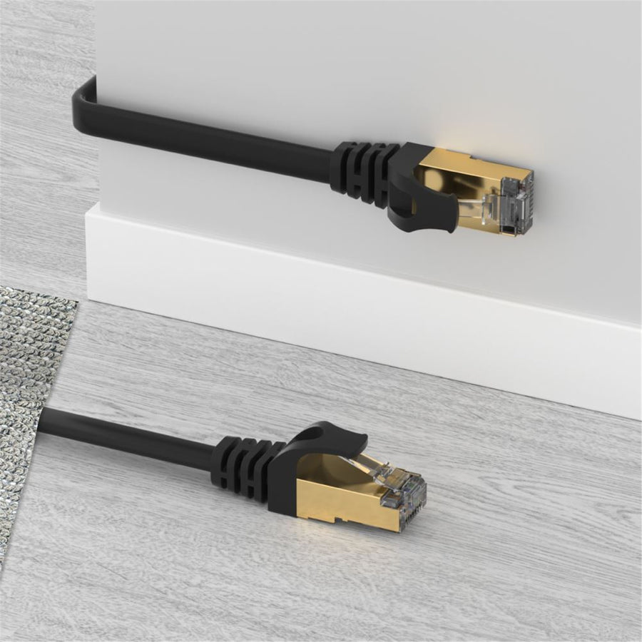Unitek C1897BK-10M - 10m CAT 7 Black Flat SSTP 32AWG Patch Lead in PVC Jacket 500MHz Gold-plated Contacts