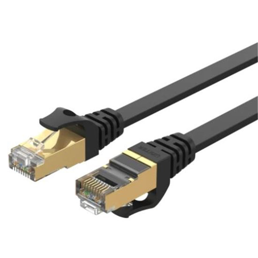 Unitek C1897BK-20M - 20m CAT7 Black Flat SSTP 32AWG Patch Lead in PVC Jacket 500MHz Gold-plated Contacts
