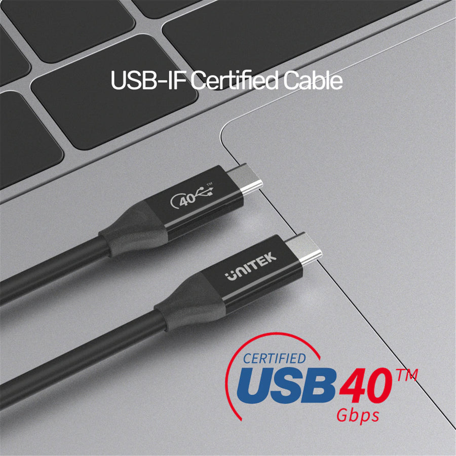Unitek C14100BK-0-8M - 0.8m USB4 USB-C to USB-C Cable Supports up to 40Gbps Transfer Rate 100W Power Delivery