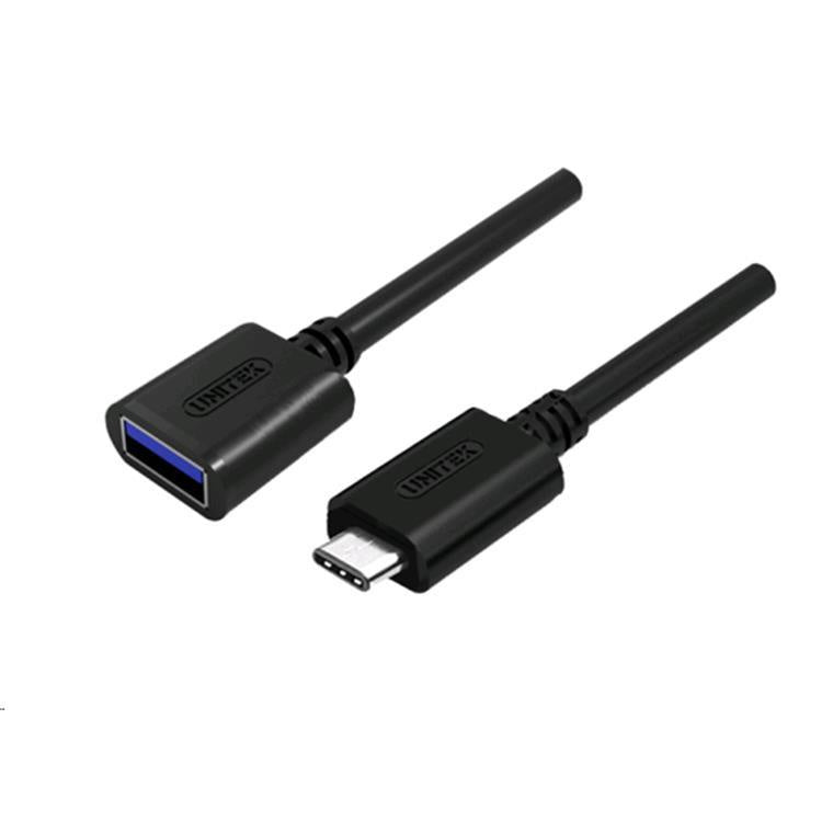 Unitek Y-C476BK - 0.2m USB 3.0 USB-C Male to USB-A Female. OD: 4.0mm Nickel Plated Ultra-Compact