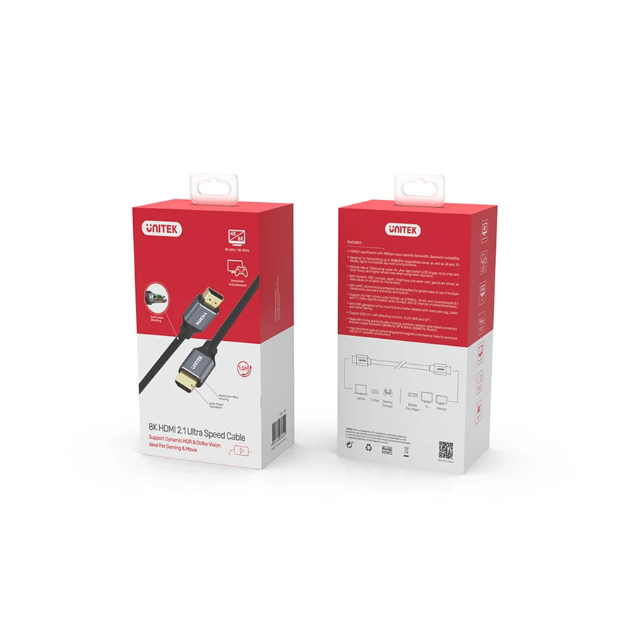 Unitek C137W - 1.5m HDMI 2.1 Full UHD Cable Supports up to 8K. Max. Res 7680x4320@60Hz & 4K@120Hz.