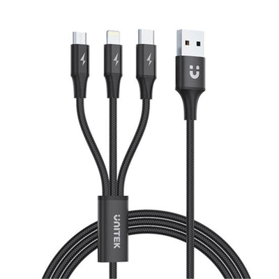 Unitek C14049BK - 1.2m USB 3-in-1 Ladekabel mit integriertem USB-A auf Micro-B Lightning Stecker & USB-C