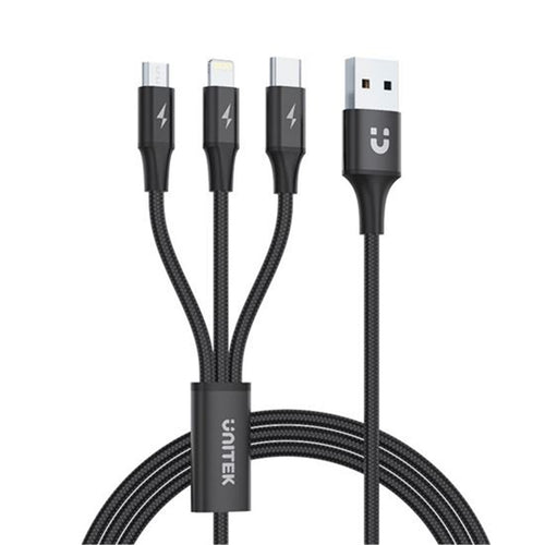 Unitek C14049BK - 1.2m USB 3-in-1 Charge Integrated USB-A to Micro-B Lightning Connector & USB-C