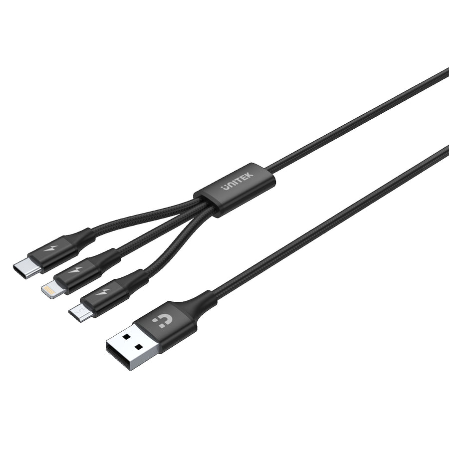 Unitek C14049BK - 1.2m USB 3-in-1 Charge Integrated USB-A to Micro-B Lightning Connector & USB-C