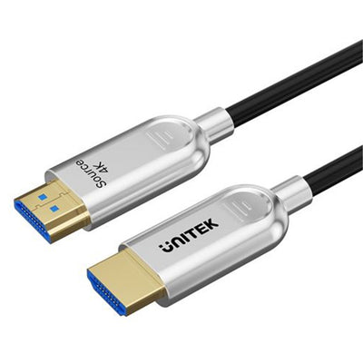 Unitek C11092A-50M - 50m HDMI 4K Fibre Optic 2.0 Cable w/ 24K Gold-plated Connectors. Supports HDR ARC