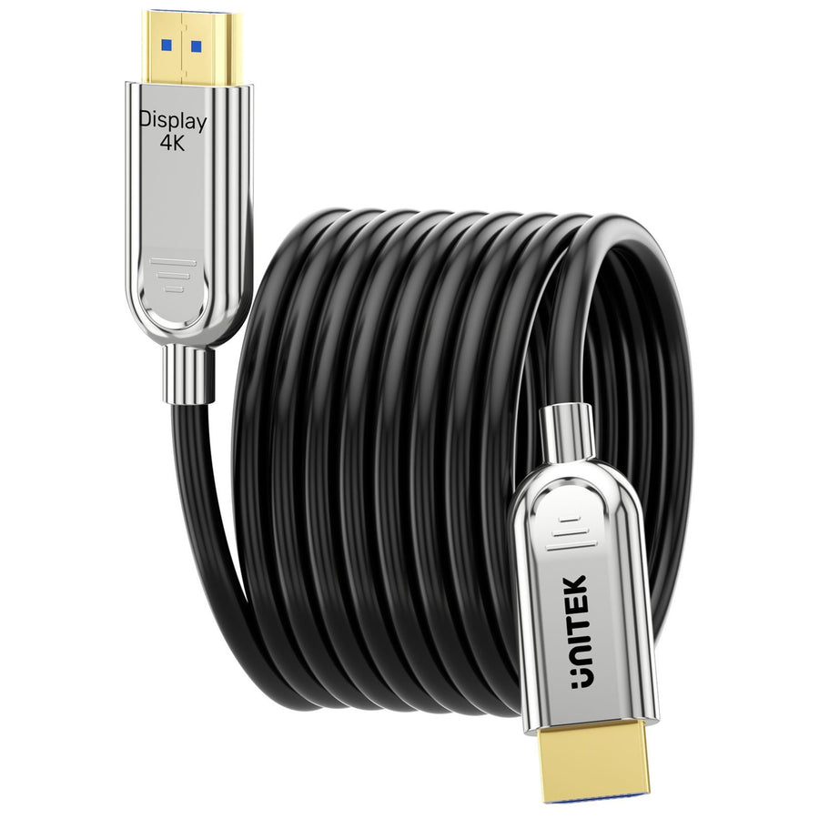 Unitek C11092A-50M - 50m HDMI 4K Fibre Optic 2.0 Cable w/ 24K Gold-plated Connectors. Supports HDR ARC