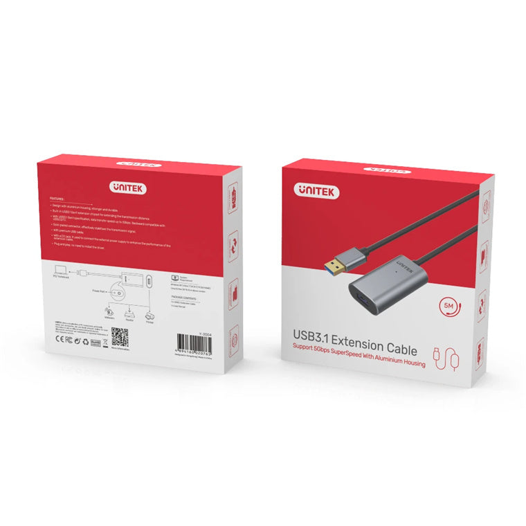 Unitek Y-3004 - 5m USB 3.0 Extension Cable w/ Built-in Extension Chipset. Aluminium Designed Housing
