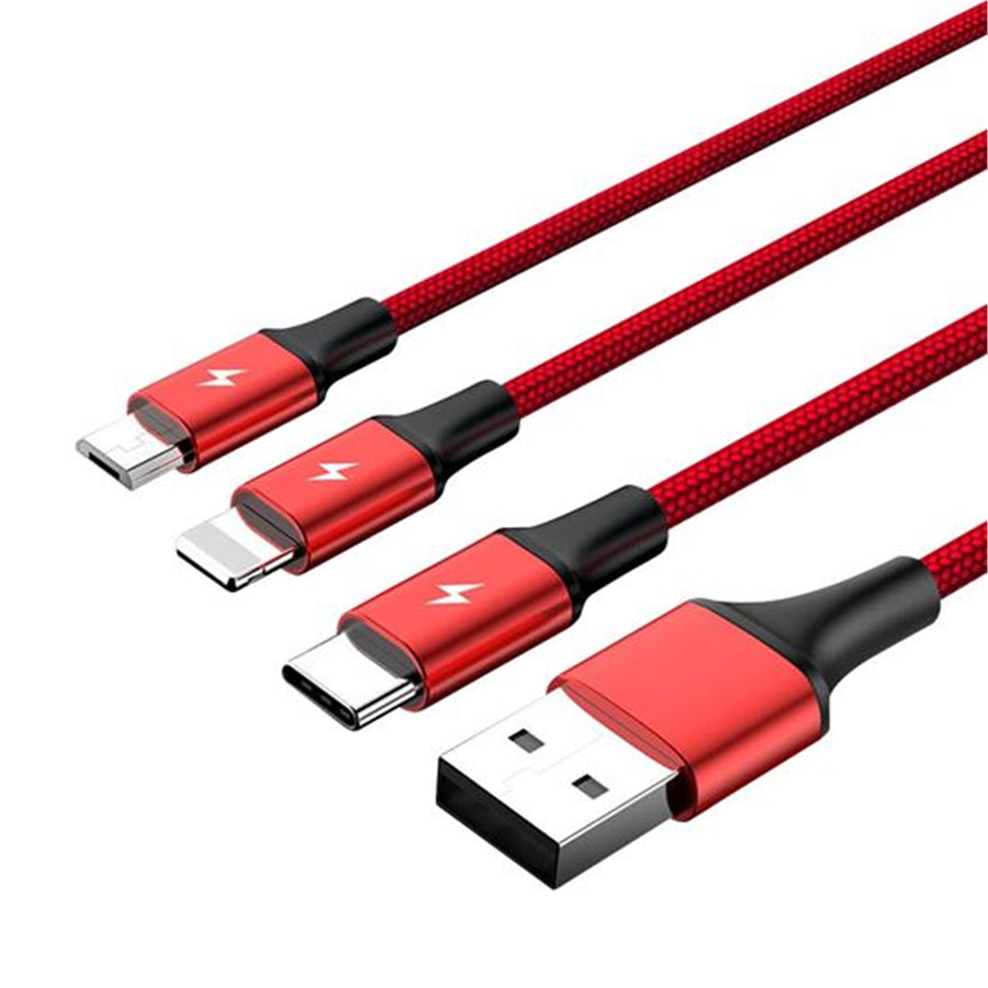 Unitek C4049RD - 1.2m USB 3-in-1 Charge Integrated USB-A to Micro-B Lightning Connector & USB-C