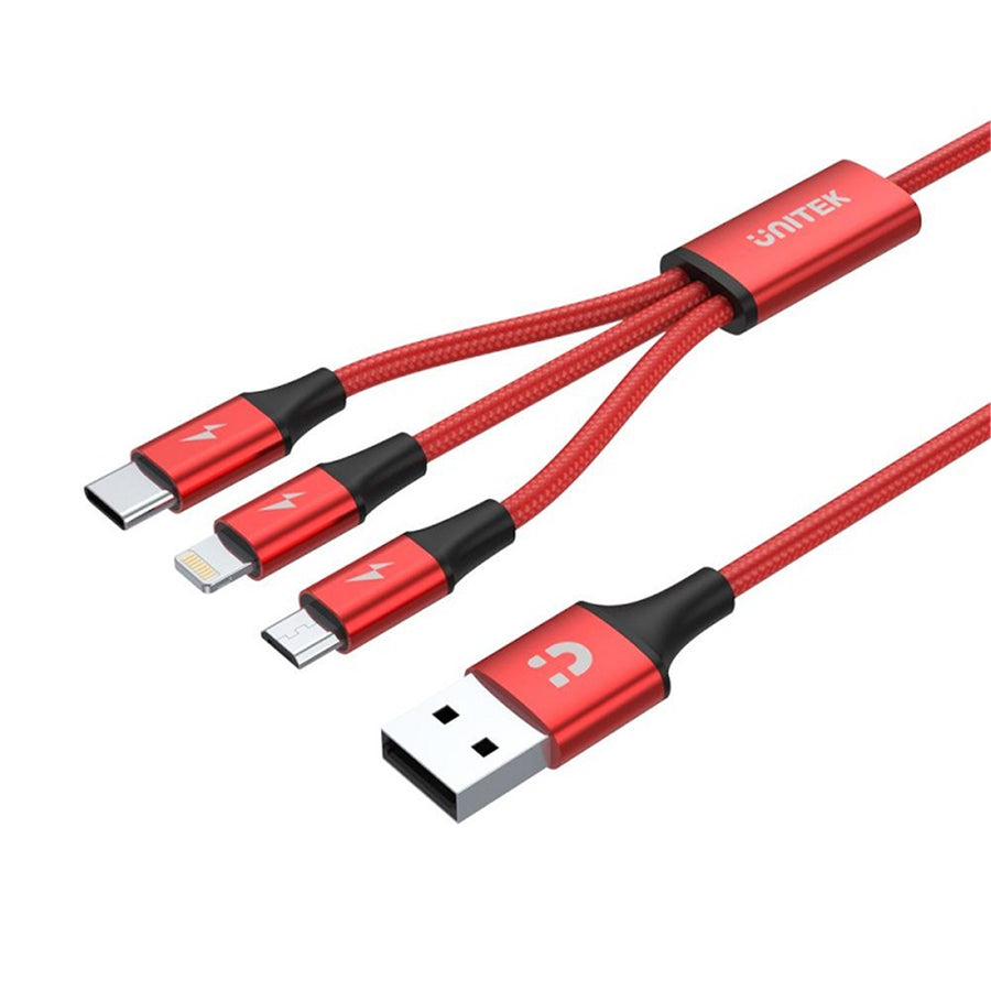 Unitek C4049RD - 1.2m USB 3-in-1 Charge Integrated USB-A to Micro-B Lightning Connector & USB-C