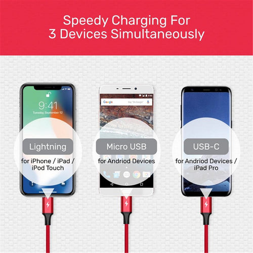 Unitek  C4049RD  3-in-1 USB Charge Cable - 1.2m