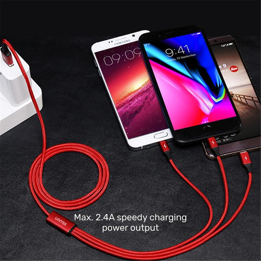 Unitek C4049RD - 1.2m USB 3-in-1 Charge Integrated USB-A to Micro-B Lightning Connector & USB-C