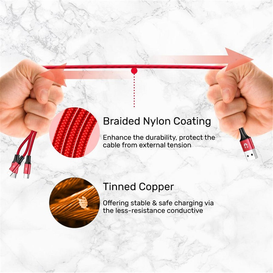 Unitek C4049RD - 1.2m USB 3-in-1 Charge Integrated USB-A to Micro-B Lightning Connector & USB-C