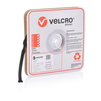 VELCRO One-Wrap 19mm x 200mm Pre-sized Ties. 100 Ties Roll. Integrated Hook & Loop