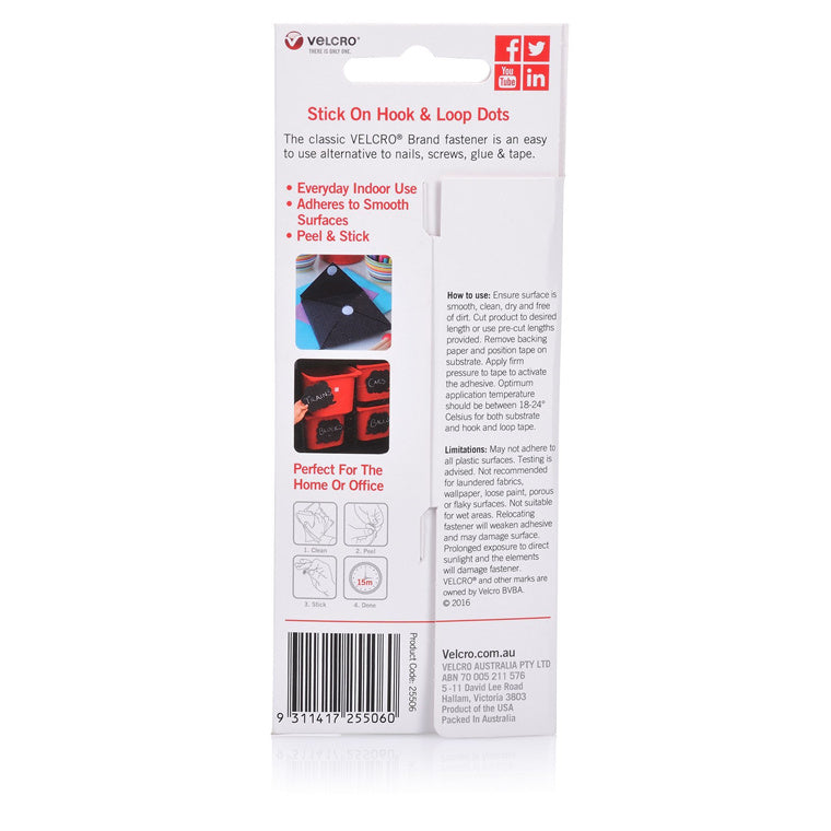 Velcro VEL25506 Kabelmanagement-Punkte – Weiß – 15 Stück